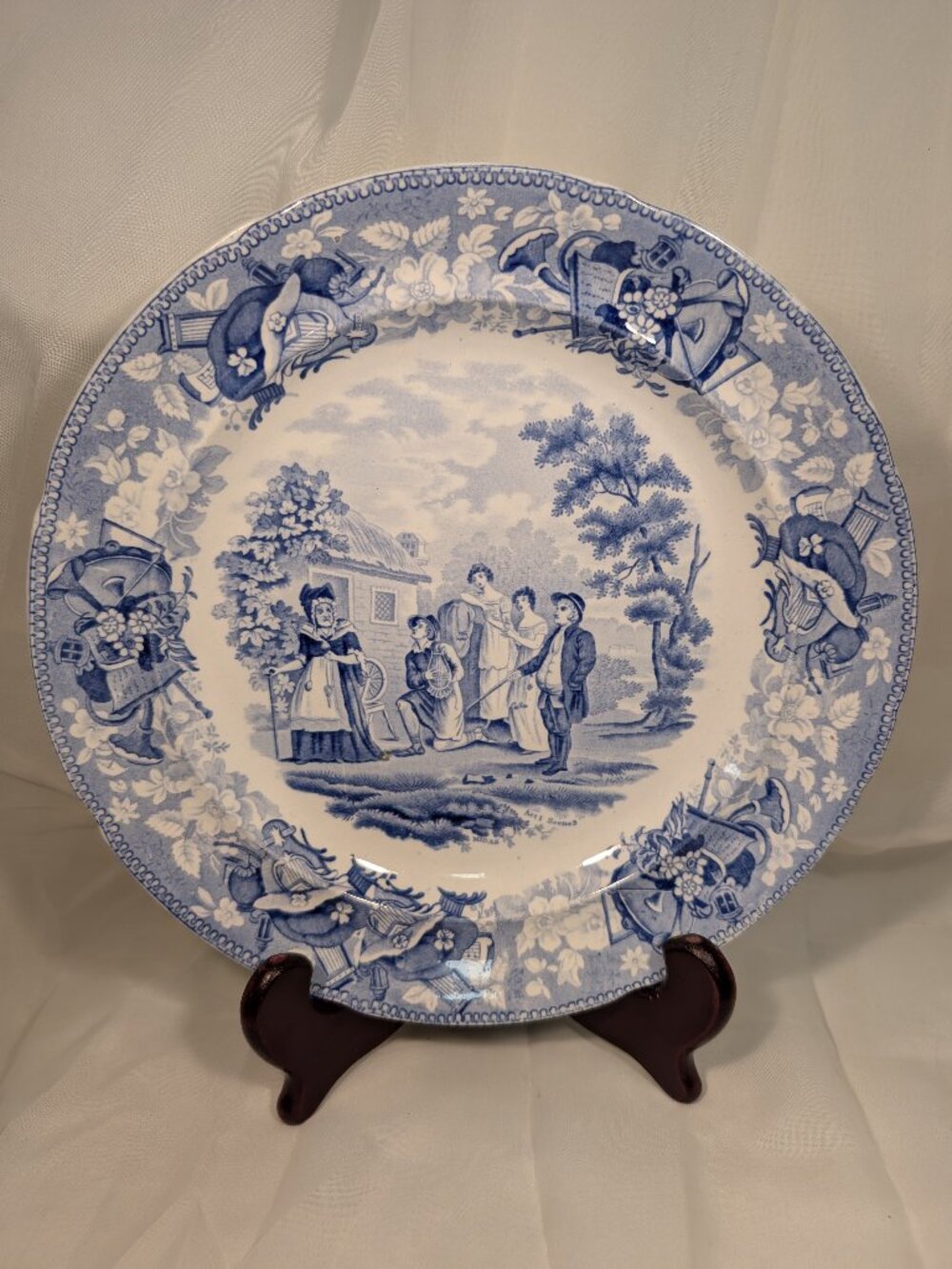 BLUE Transfer Plate  entitled THE DRAMA Circa 1815 - 1840's